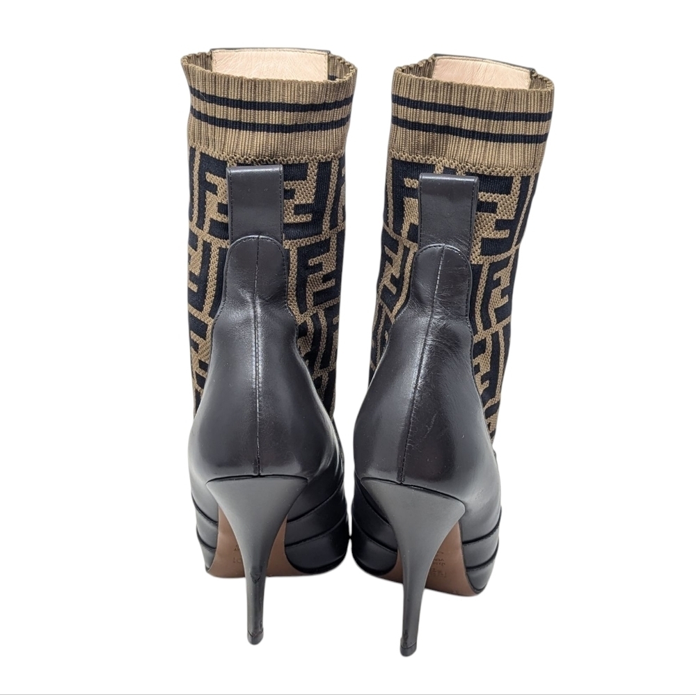 Fendi Rockoko FF Logo Signature Monogram Brown Leather Zucca Boots Size EU 38.5 - Picture 3 of 15